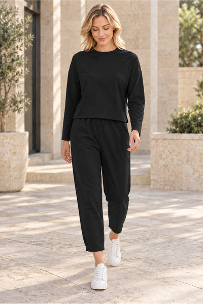 AQE FASHION Set de hanorac cu gât rotund și pantaloni până la gleznă, cu text...