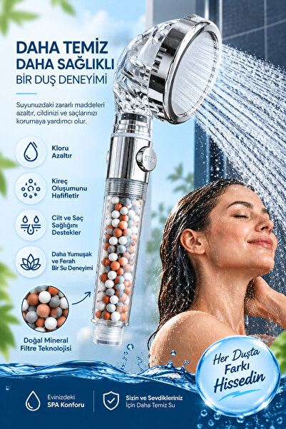 AQUAFLO Mineralli Duş Başlığı | Su Arıtmalı, Klor Ve Kireç Önleyici, Yüksek B...