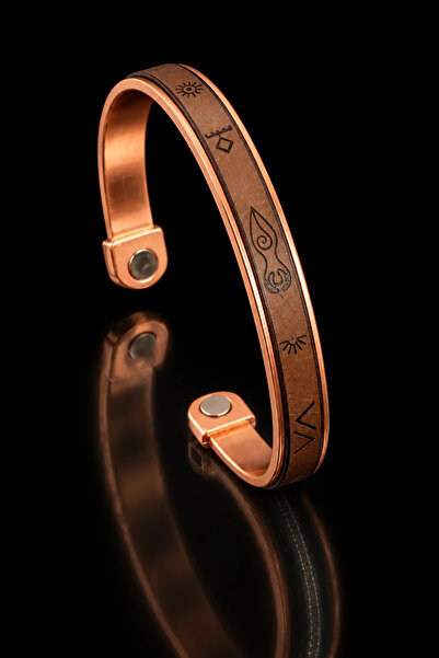 OSMANLI GÜMÜŞ Men's Pure Copper Bracelet with Brown Leather Pattern, Silver M...