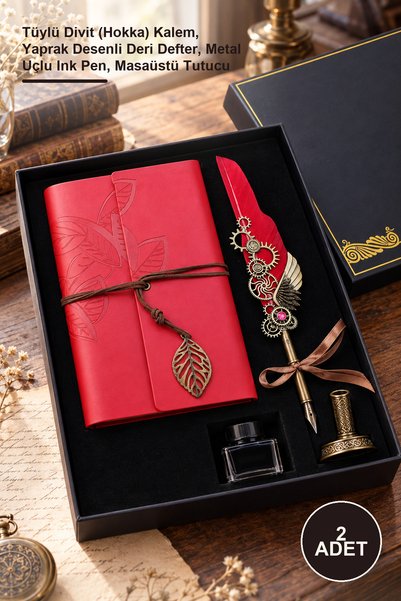 Yenilig 2-Piece Dip Pen Set with Notebook – Feather Dip Pen (Hokka), Leaf Pat...