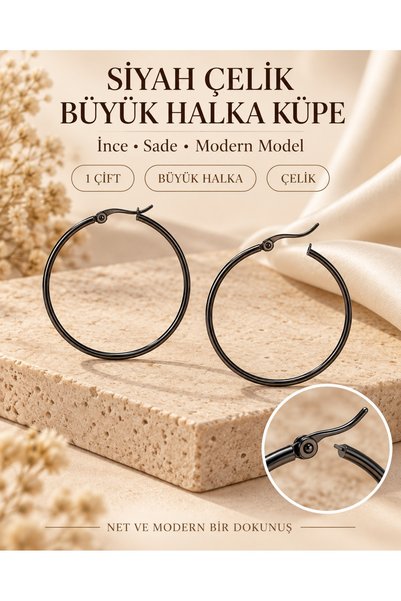 Genel Markalar ÇELİK KÜPE HALKA SİYAH ORTA BOY 04