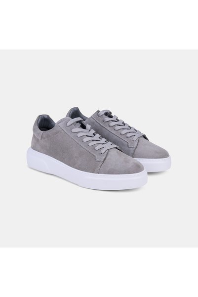 Desa Men's Gray Lace-Up Thick White Sole Suede Sneaker