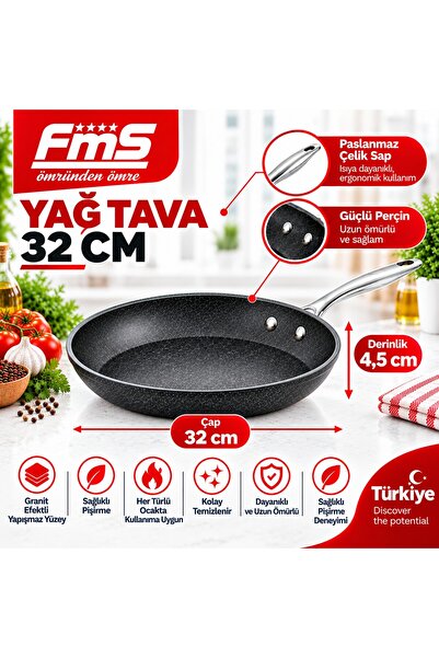 FMS Granite Galaxy Oil Pan |   32 cm |   Black |   Non-Stick & Scratch-Resist...