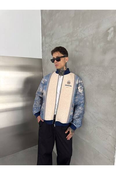 Retro Desenli Oversize Hırka