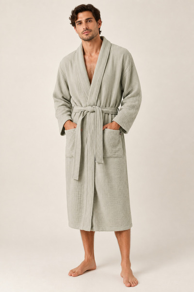 Motif Tekstil Unisex 4 Layer Muslin Bathrobe & Dressing Gown 100% Cotton – Lightweight, Soft and Breathable