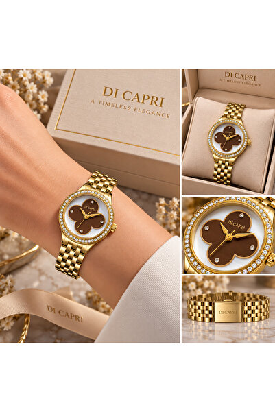 Generic Brand ساعة DI CAPRI النسائية الذهبية بميناء بني LOOSTER TIME