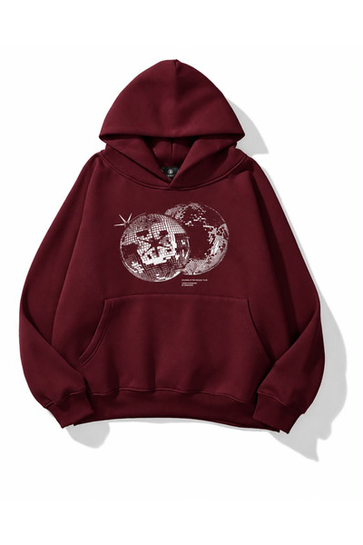 HAI COLLECTİON Kadın Disko Küresi Baskılı 3 İplik Oversize Hoodie – Kapüşonlu...