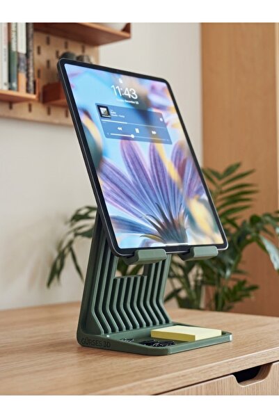 Ergonomik Masaüstü Tablet & Telefon Standı - Düzenleyici Hazneli Açılı Tablet Tutucu Siyah Renk