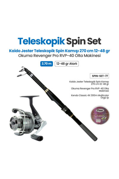 Kaido Jester Teleskopik Spin Kamışı 270 cm 12-48 gr + Okuma Revenger Pro RVP-...