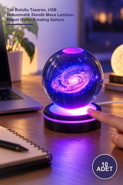 Yenilig 10 Pieces Rotating Planet Glass Globe – Dusty Cloudy Design, USB Touc...