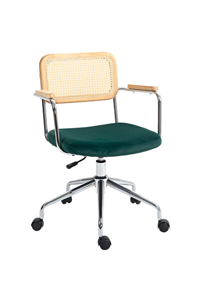 Generic Brand Scaun de birou, design boho, cotiere din lemn, rotativ, reglabi...
