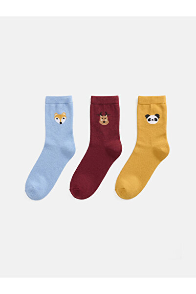 LC Waikiki Rmz Gi̇yi̇m Farkiyla Printed Women's Socks 3-Piece Set
