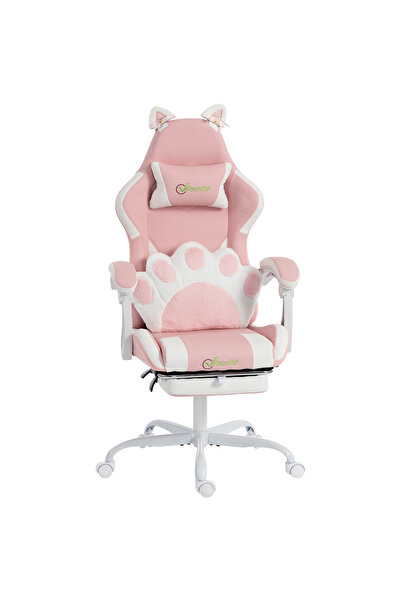 Generic Brand Scaun de gaming ergonomic cu urechi de pisică, din piele ecolog...