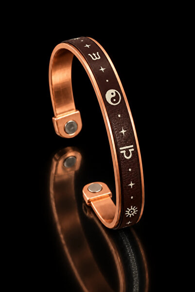 OSMANLI GÜMÜŞ Men's Pure Copper Bracelet with Brown Leather Pattern, Hemes Mo...