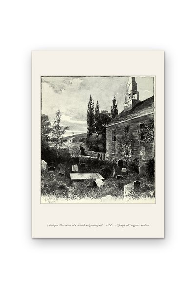 OEM Poster Carton 250g A4, Ilustratie Antica Biserica si Cimitir 1900, Arhiva...