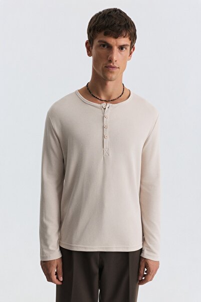 Antioch 100% Cotton Buttoned Collar Ribbed T-Shirt
