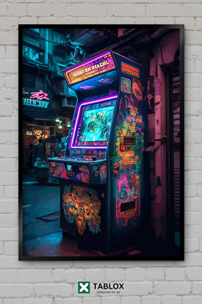 tablomaxtbx Αφίσα για παίκτες παιχνιδιών Cyberpunk Arcade, Διακοσμητικός πίνα...
