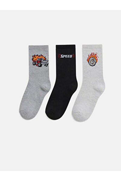 LC Waikiki Rmz Gi̇yi̇m Farkiyla Embroidered Boys' Socks 3-Piece Set