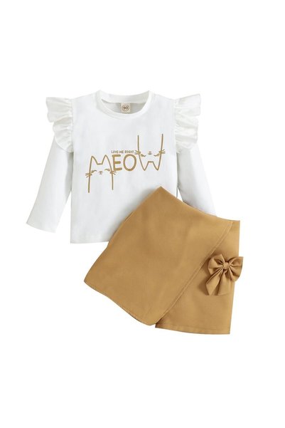 MINIMEAccessories Two-Piece Clothing Set | 36-48 Months | White & Brown | Cot...