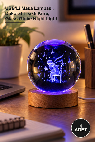 Yenilig 4 Pieces of Color Changing Glass Globes with Wooden Base – USB Table ...
