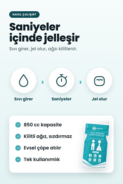 Laphrotech Beyond Compare Acil Durum Mini Tuvalet 850 cc 8'li Paket Tek Kullanımlık Sızdırmaz Emici Jelli Seyahat İdrar Torbası Araç İçi Trafik Kamp