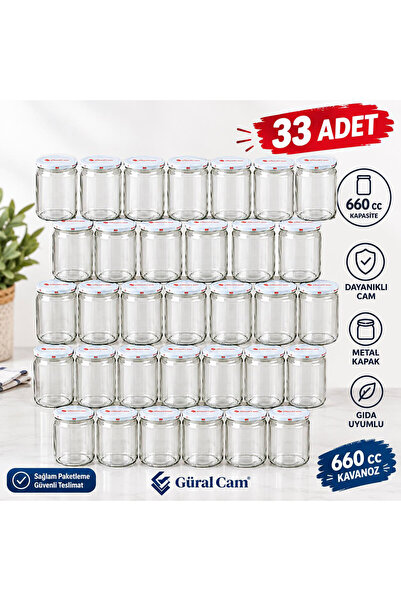 Güral Porselen جرة زجاجية من جورال كام سعة 660 سم مكعب مع غطاء، 33 قطعة معلبة...