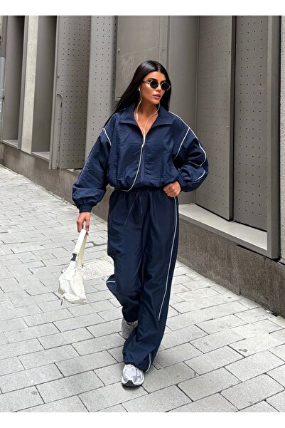 Cistern İstanbul Women's Zippered Wide Collar Sports Top and Bottom Set