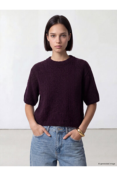 LC Waikiki Nevavm Lcw Comfort Purple Knitwear Plain Oval Neck Women's Sweater...