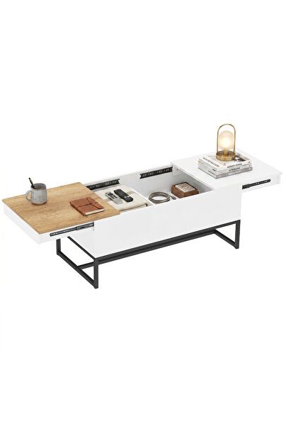 Generic Brand Măsuță de cafea extensibilă, modernă, pentru living, cu blat gl...