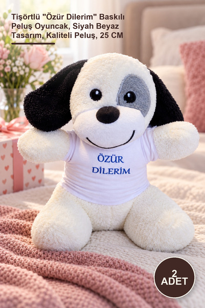 Yenilig 2 Plush Dogs - Plush Toy with T-Shirt and "I'M Sorry" Print, Black an...