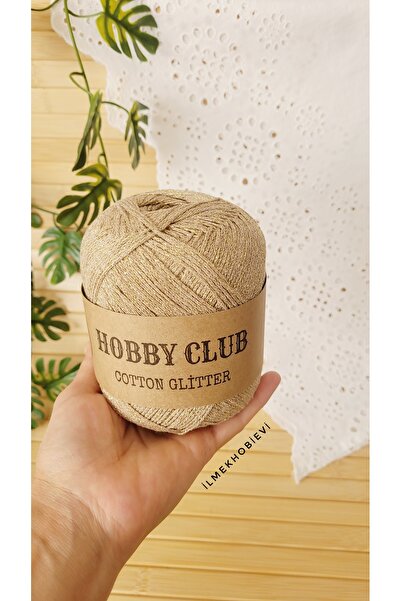 ilmekhobievi Knitting Yarn Cotton Glitter Silvery Milk Beige 100Gram-260Mt (1 Yumak)
