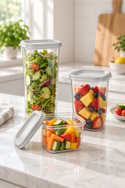 Nuaen 3-Piece Food Storage Container Set 0.6 L + 1.2 L + 1.75 L Transparent Kitchen and Food Storage Containers
