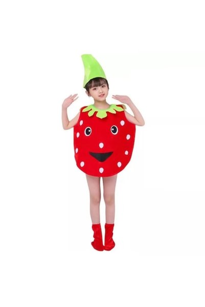Funny Party Shop Детски ягодов парти костюм, 4-8 години, червен