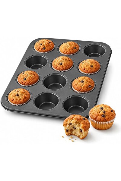 Blackstone Best Cupcake Baking Pan 12 Cup Non-Stick Muffin Tray Grey Cake Pan