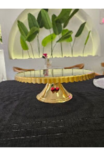 MİMSEGÜN DEKOR Gold Footed Cherry Figure Glass Presentation Plate