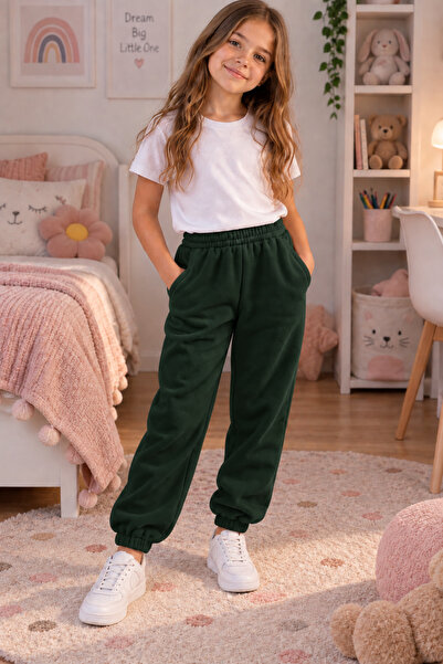 WE&ME Girl's Cream Sweatpants 3-Thread Raster Elastic Waist and Cuffs with Po...