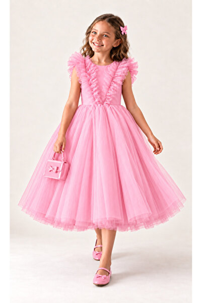EYLÜL ELİF BUTİK Girls' Ruffled Tulle Princess Dress – Birthday and Special O...
