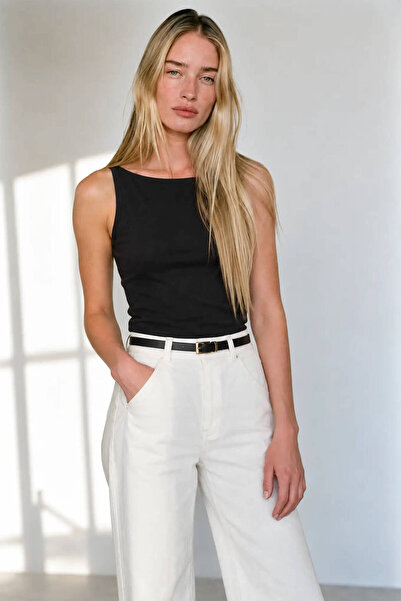 Sue Store Black Zero Sleeve Boat Neck Blouse