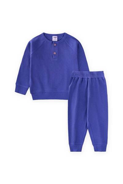 Cigit Reglan Sleeve Patched Basic Set 1-8 Years Saks Blue