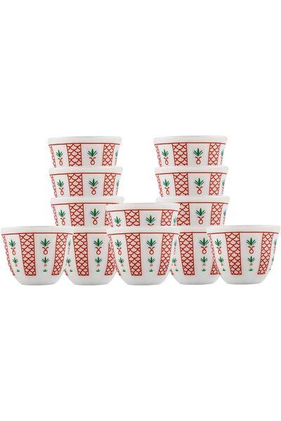 ALSAIF Gawa Cup Set Of 12PCs, White/Red Size: Small, 5166/S
