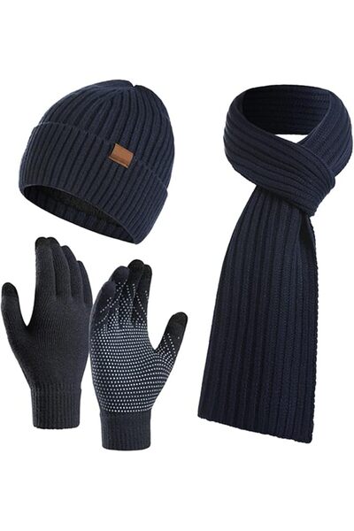 Kunyeah 3PCS Winter Unisex Hat Scarf Gloves Set Warm Knit Beanie Hat Touchscr...