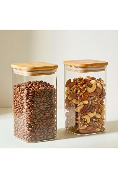 1Chase Square Glass Storage Jar with Air tight Bamboo Lid, Borosilicate Kitch...