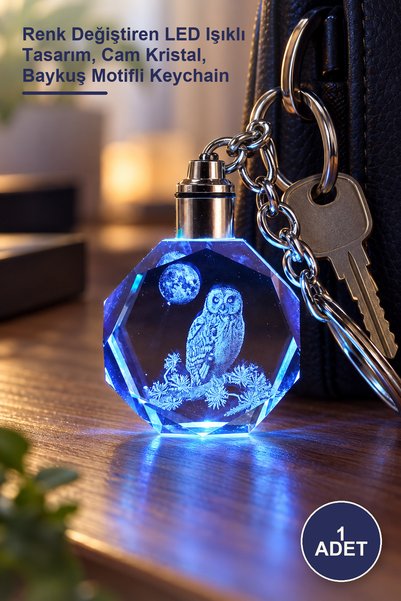 Yenilig 1 Piece Owl Design Illuminated Crystal Keychain – Color-Changing Led ...