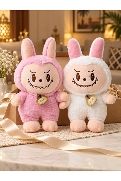 mtz 2-Piece Cute Bunny Plush Doll Set, Pink and White Soft Stuffed Toys with ...