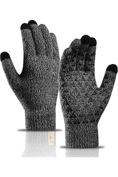 TERRIFI 2 Pairs of Winter Knit Gloves, Warm Full Fingers Men Women with Upgra...
