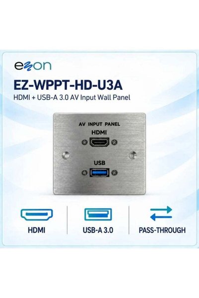 eZon HDMI + USB 3.0 Panel Mount Pass-Through Plate - 25cm Pigtail Cables, Alu...