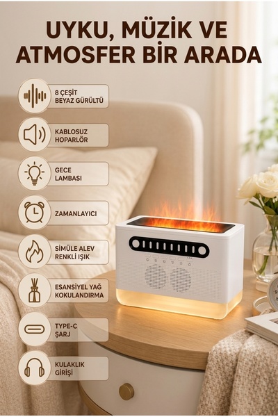 Mmctech 8 Farklı Doğa Sesli Hava Nemlendirici Bluetooth Hoparlör Difüzörlü Aromaterapi RGB Gece Lambası