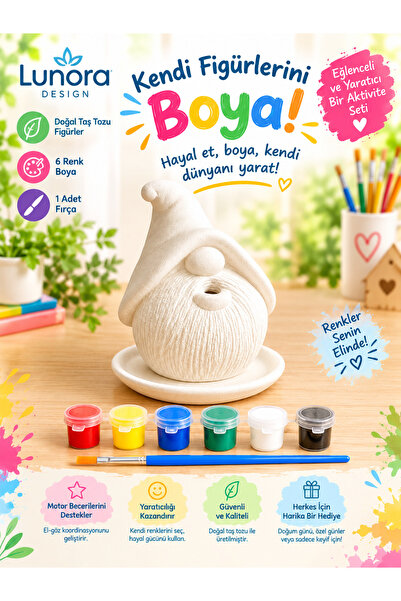 Taş Tozu Gnome Tütsülük – Boyanabilir Dekoratif Obje + Boya & Fırça Seti