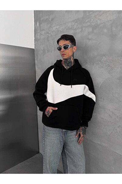 Logo Parçalı Kapüşonlu Sweatshirt