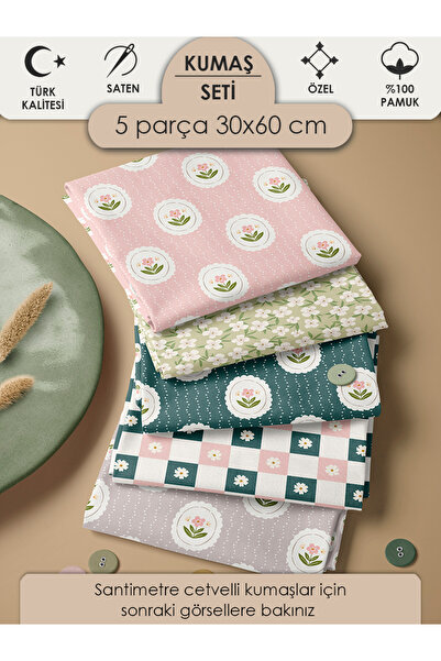 FabricMarket %100 Pamuk Kumaş Panel Seti 5 Farklı Desen 30x60 cm – Vintage Çi...